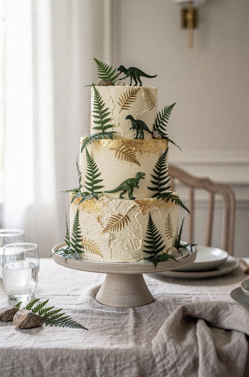 Layer a Fern-and-Fossil Dinosaur Birthday Cake
