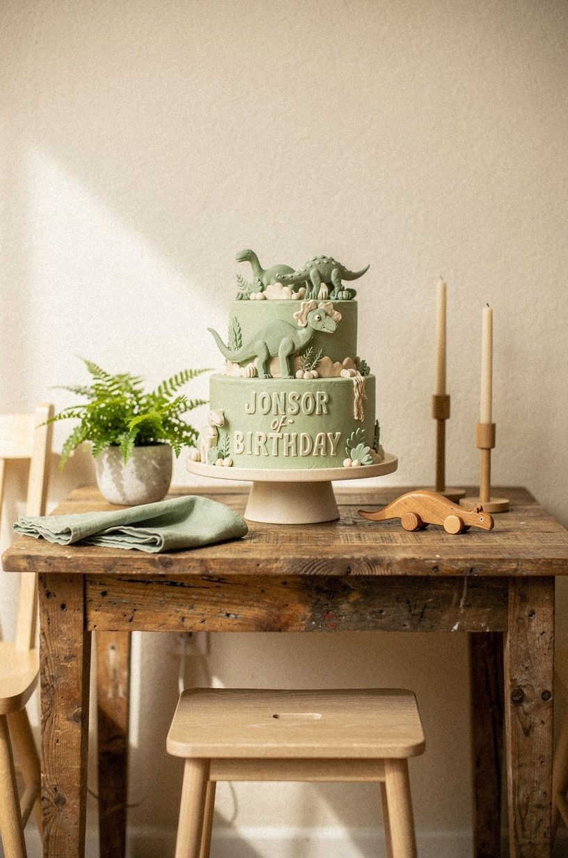 Frame the Dinosaur Birthday Theme With Buttercream Leaves
