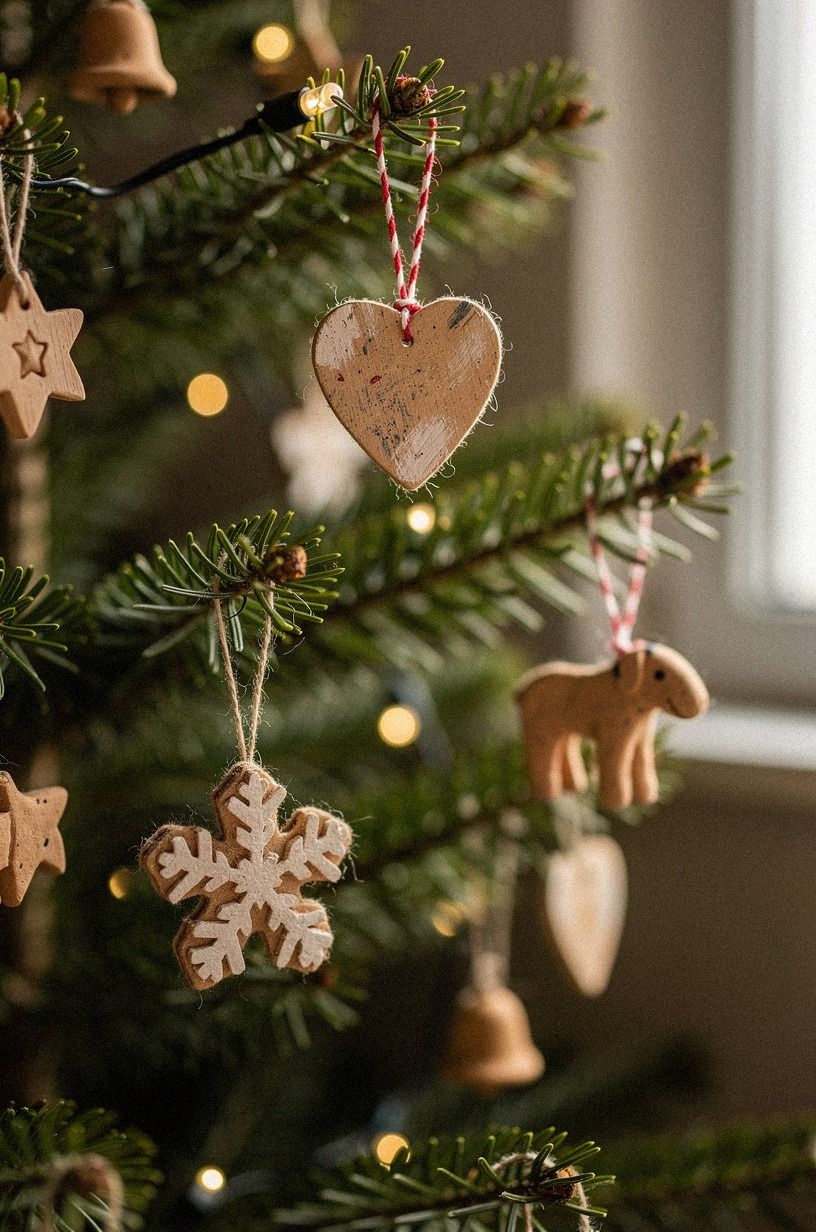 Hang handmade ornaments for tree depth