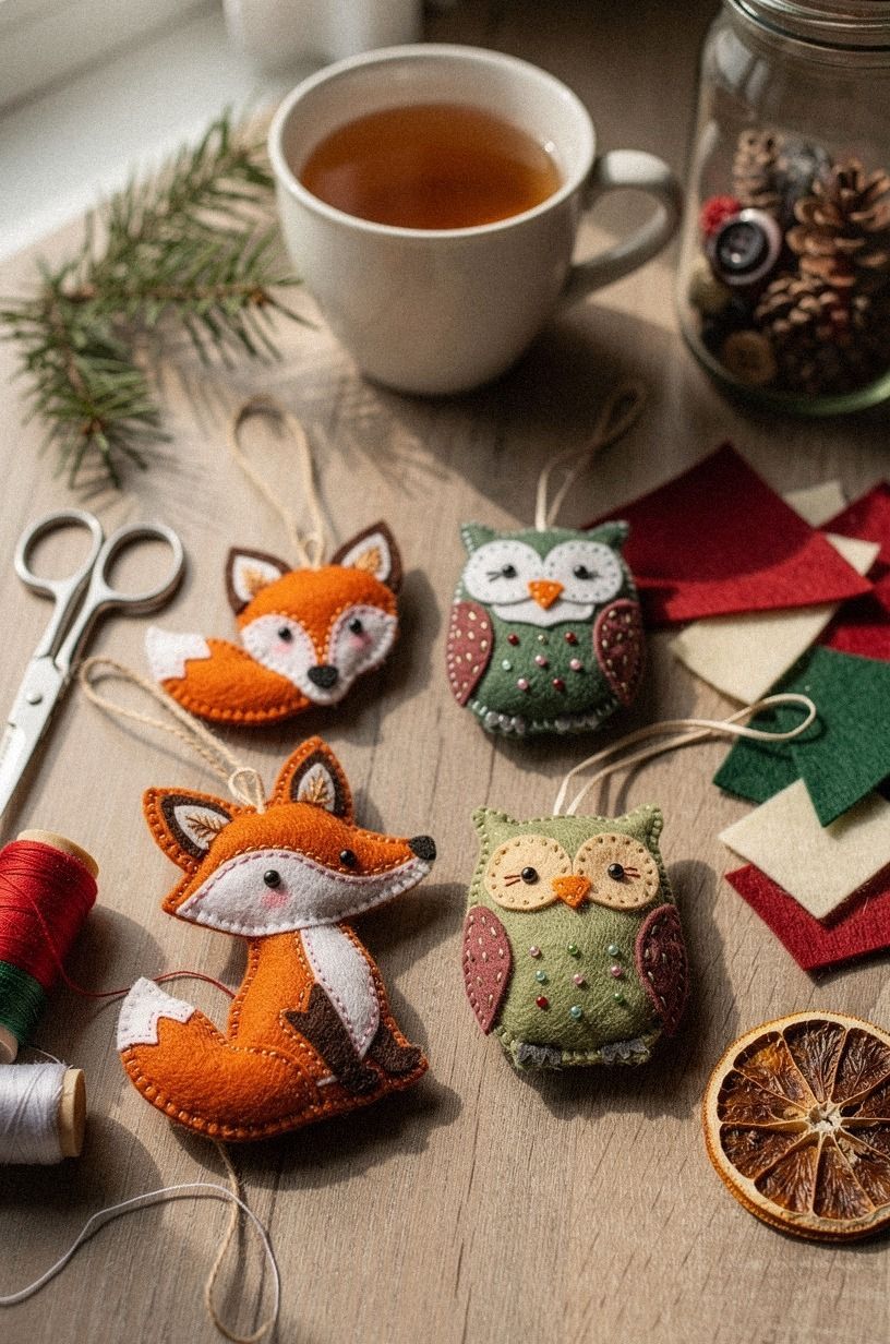 Shape felt into soft woodland ornaments