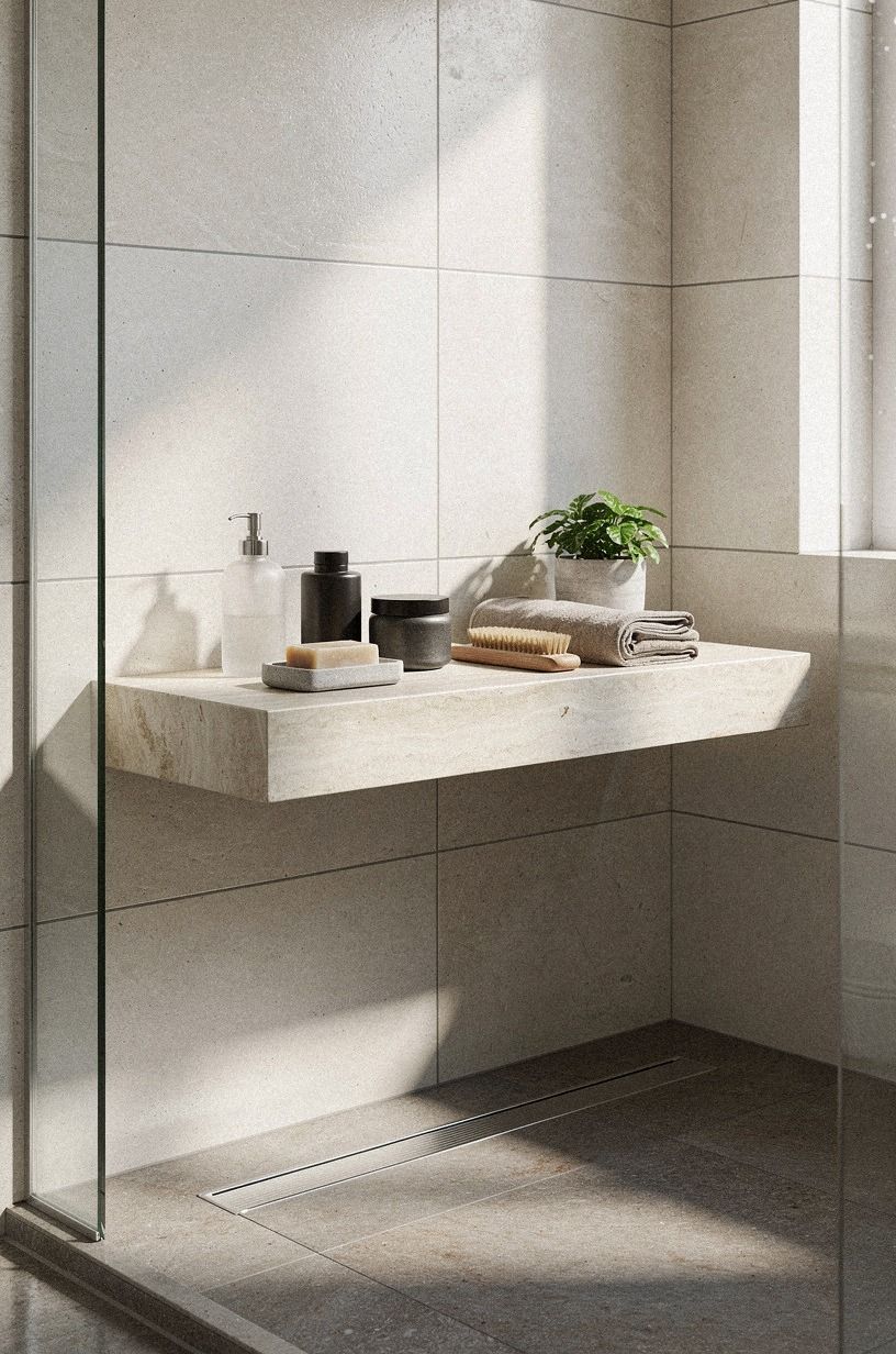 Float a Stone Slab for shelf in shower ideas