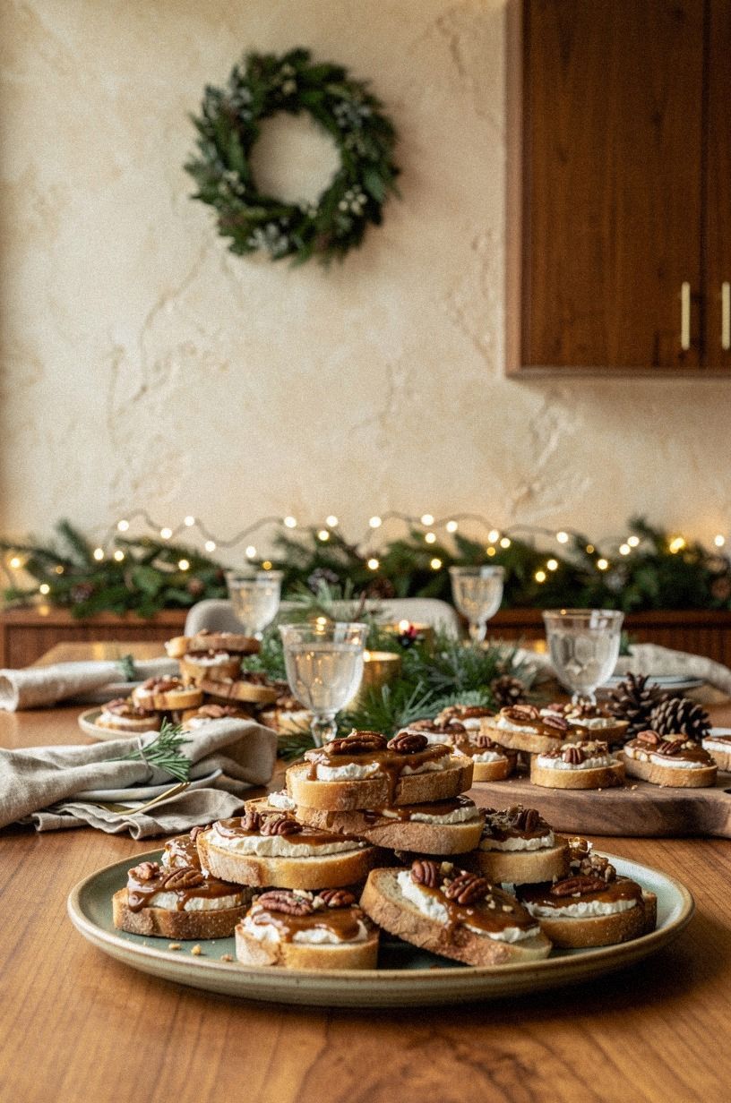 Layer Maple Pecan Goat Cheese Crostini