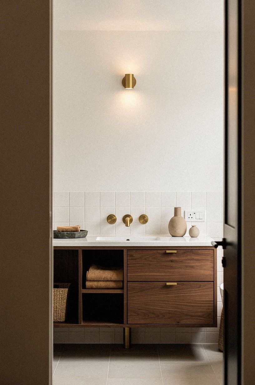 Choose Walnut Over Blonde Wood for an Eclectic Bathroom