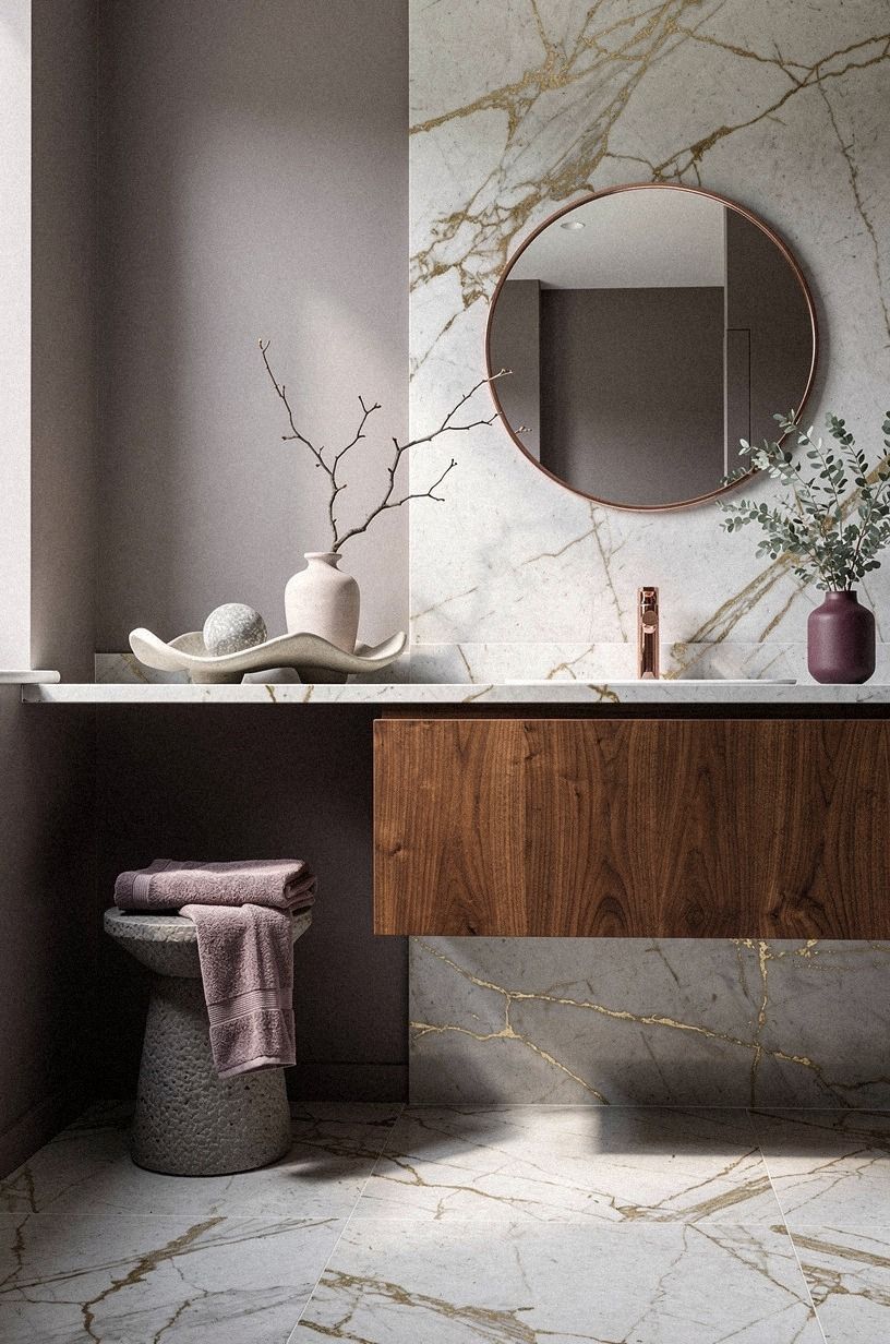 Float a Walnut Vanity for Small Bathroom Eclectic Decor