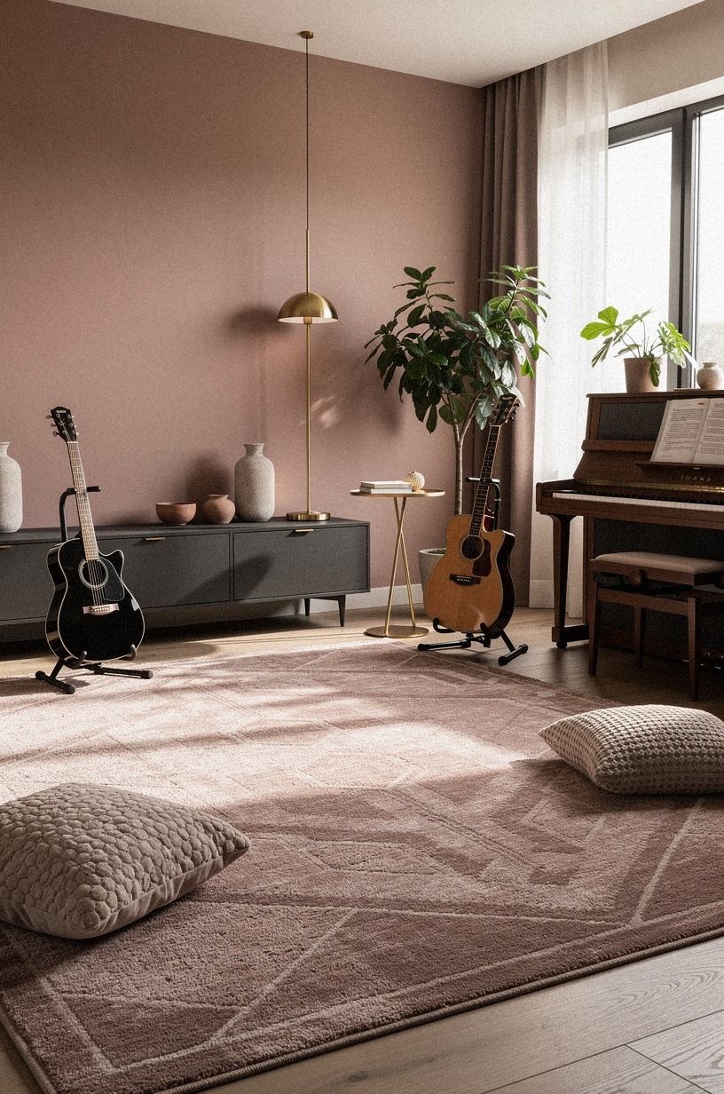 Anchor the music room in home with one generous rug
