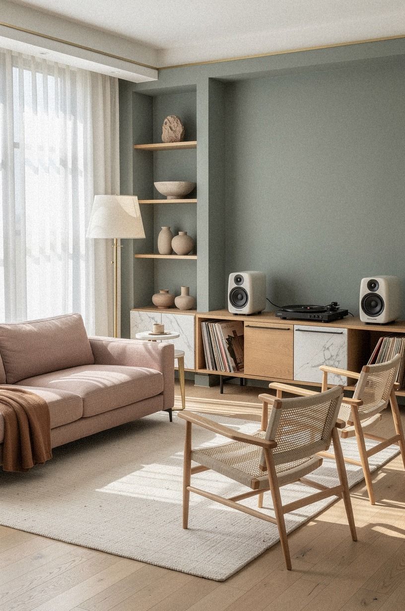Paint one listening wall in Farrow & Ball Pigeon