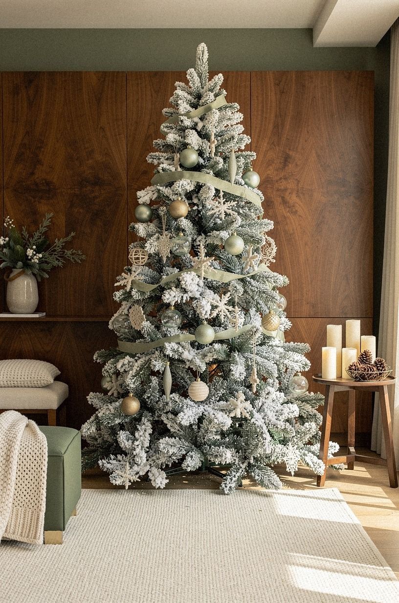13 Flocked Christmas Tree Decorating Tips for a Snowy Look That Feels Magical