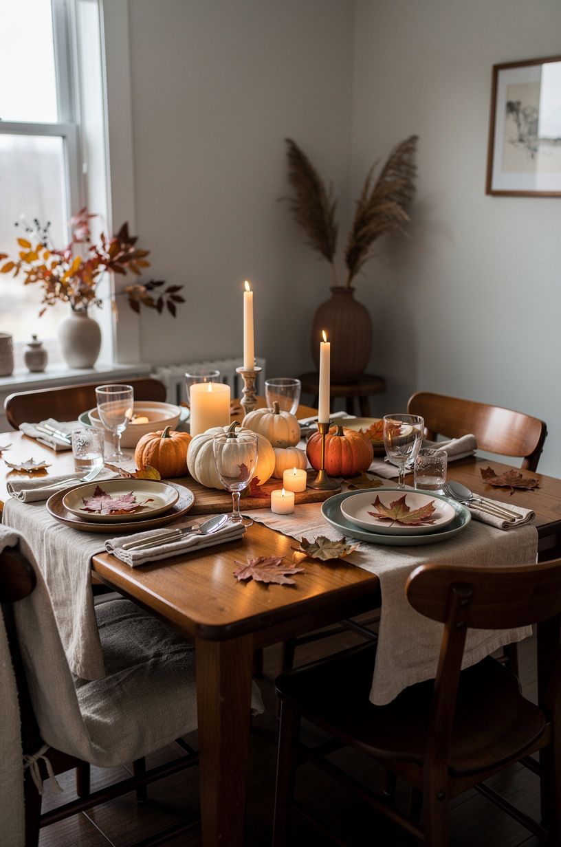 Mix soft seating with friendsgiving table ideas
