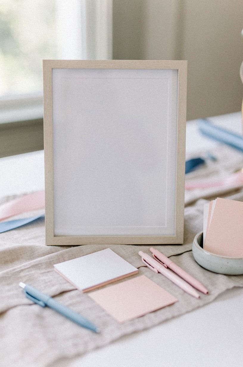 Frame a Gender Reveal Guest Book With a Linen Mat