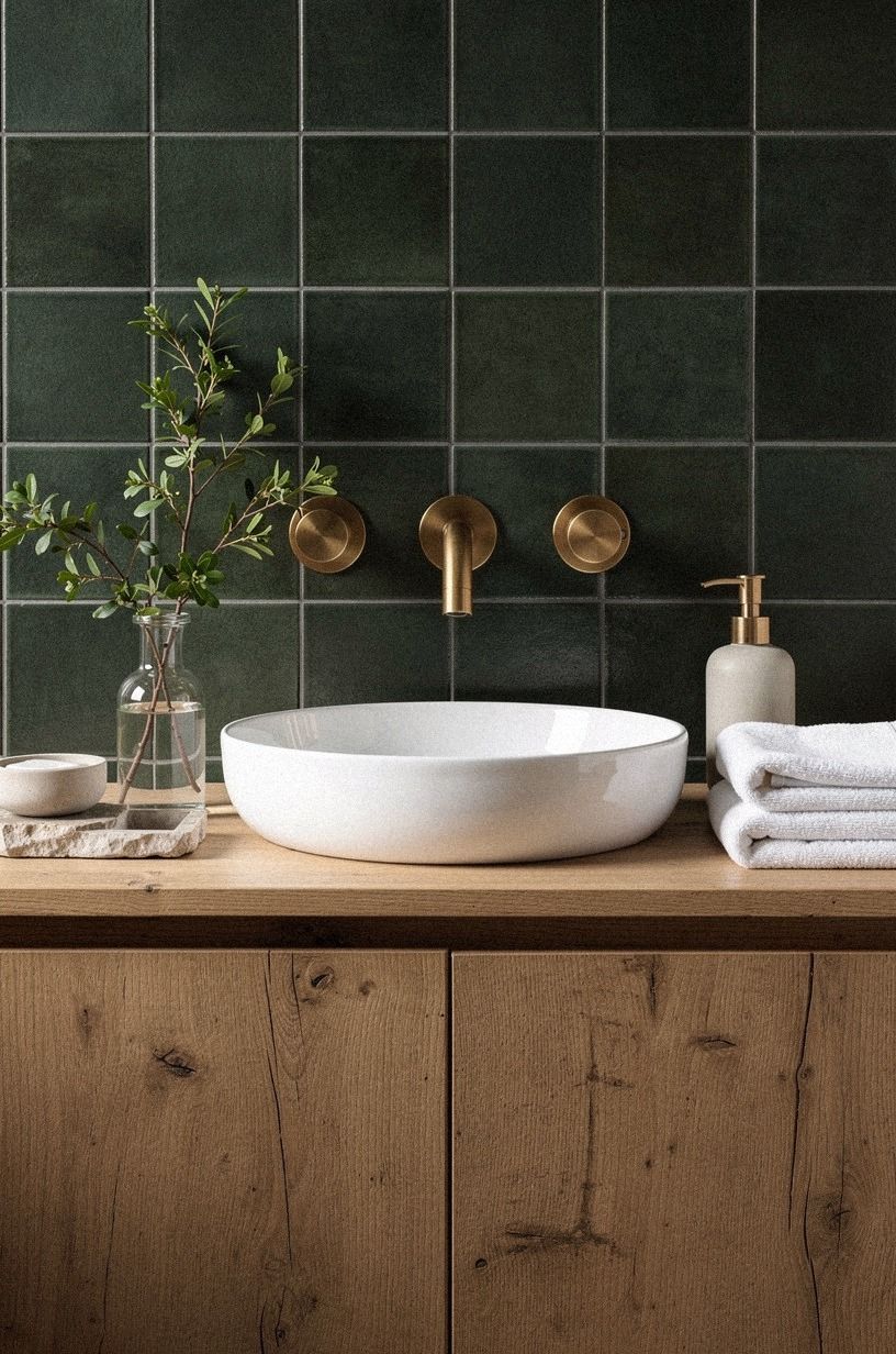 Green Tile Versus Aged Brass: Let Both Warm the Room