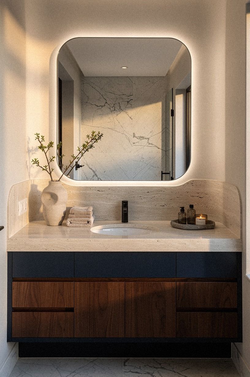 Honed Travertine at the Vanity