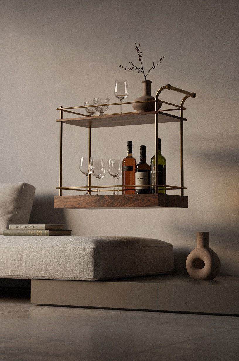 Float a Small-Space Bar Cart Over a Quiet Base