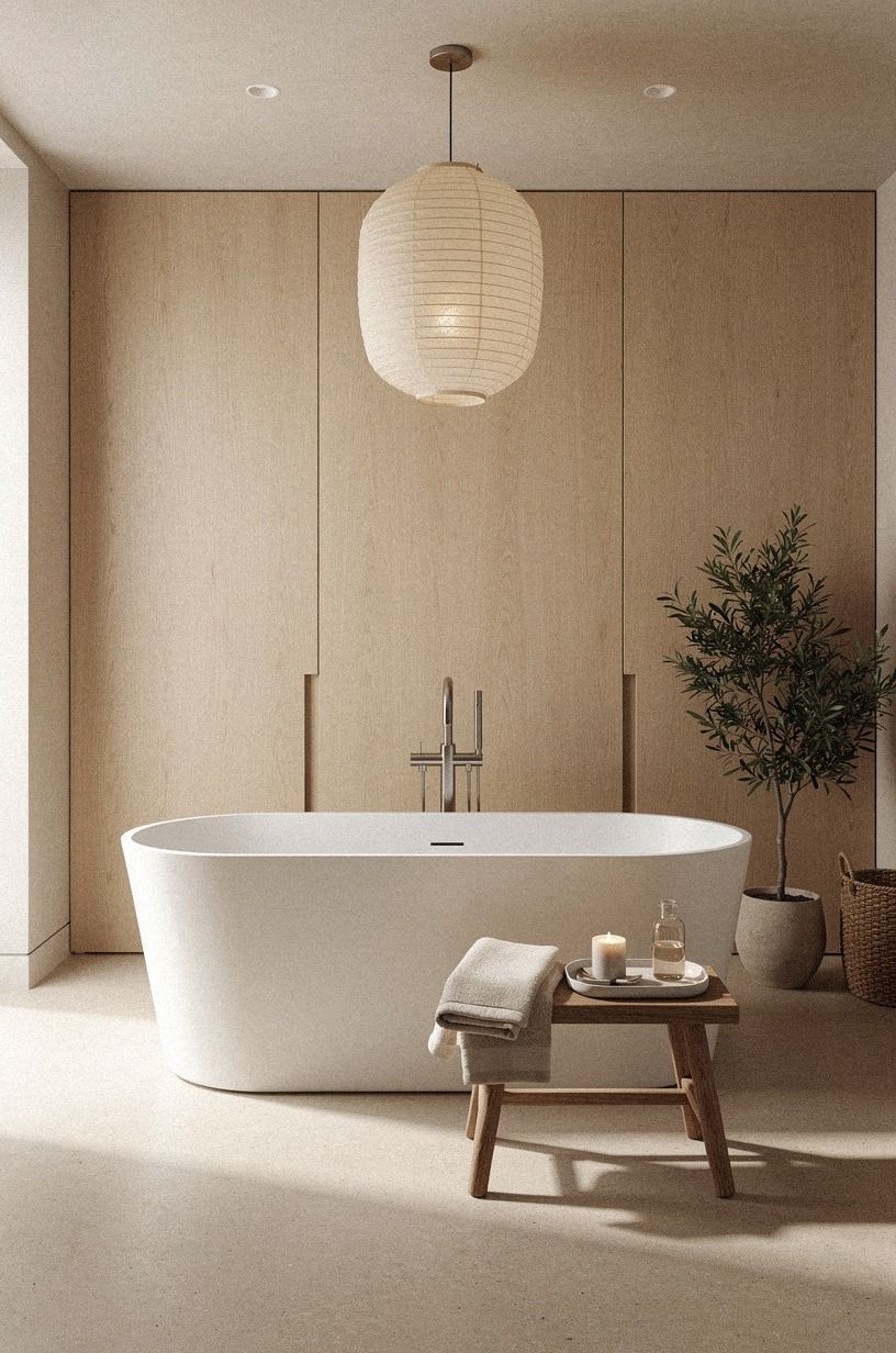 Hang a Paper Lantern Above Your Japandi Bath
