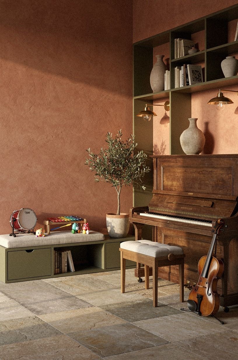Mix old instruments with modern music rooms home details