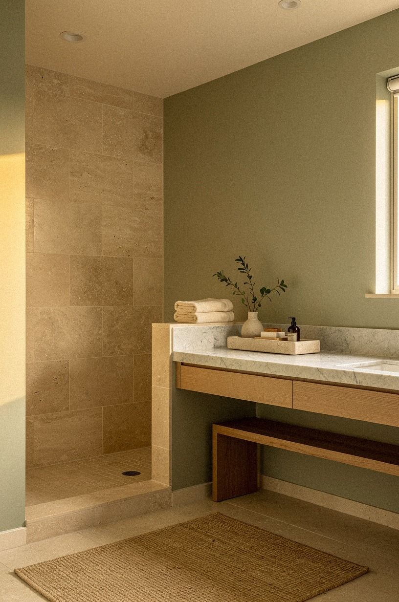 Layer a Travertine Stone Shower With Quiet Texture