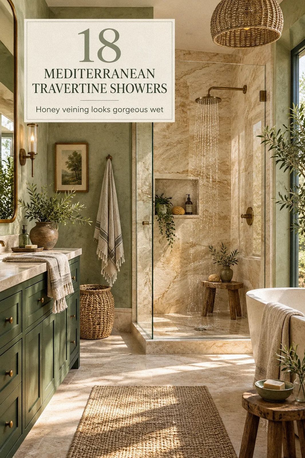 18 Mediterranean Shower Designs With Stone and Travertine for Zero Fuss