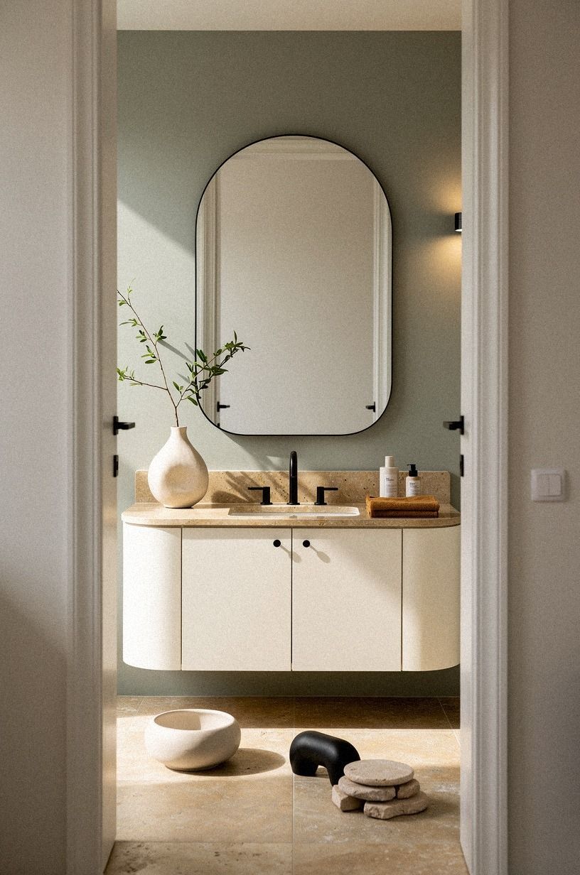 Paint the cabinet beneath Sea Salt walls