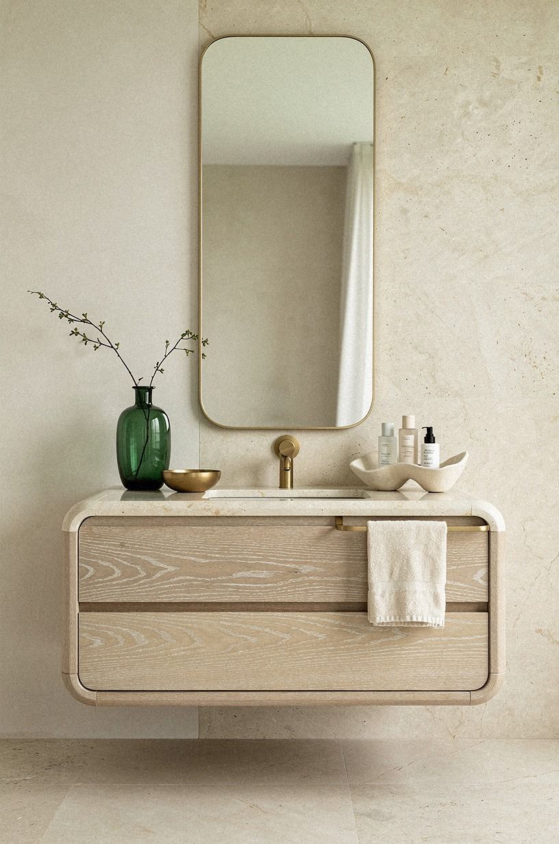 The Two-Wood Rule beside creamy stone