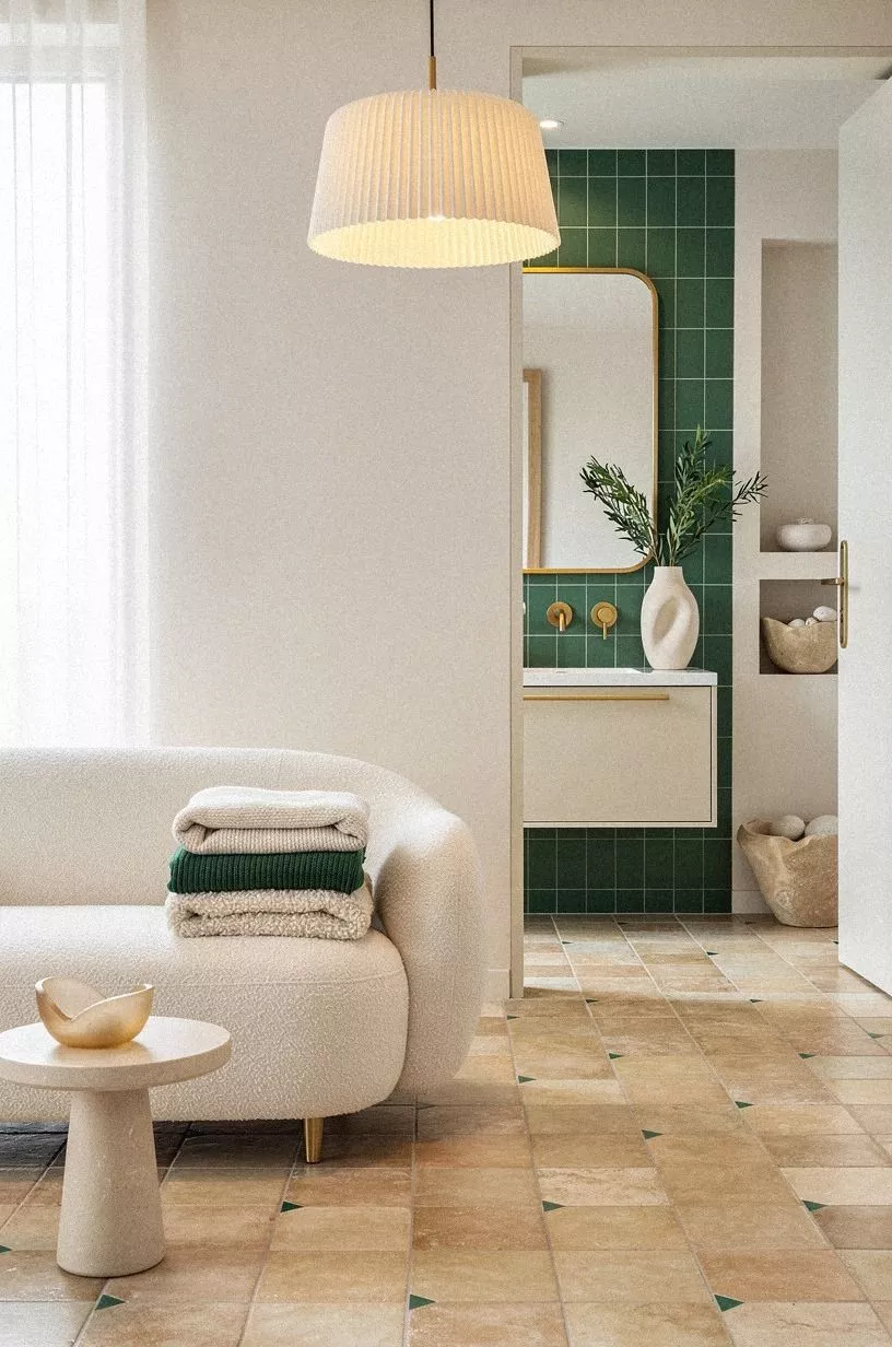 Pair a Ribbed Shade With Warm Tile