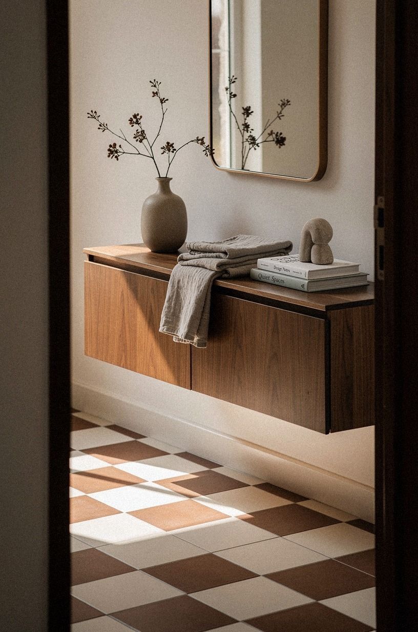 Anchor the Vanity With a Small Checkerboard Floor