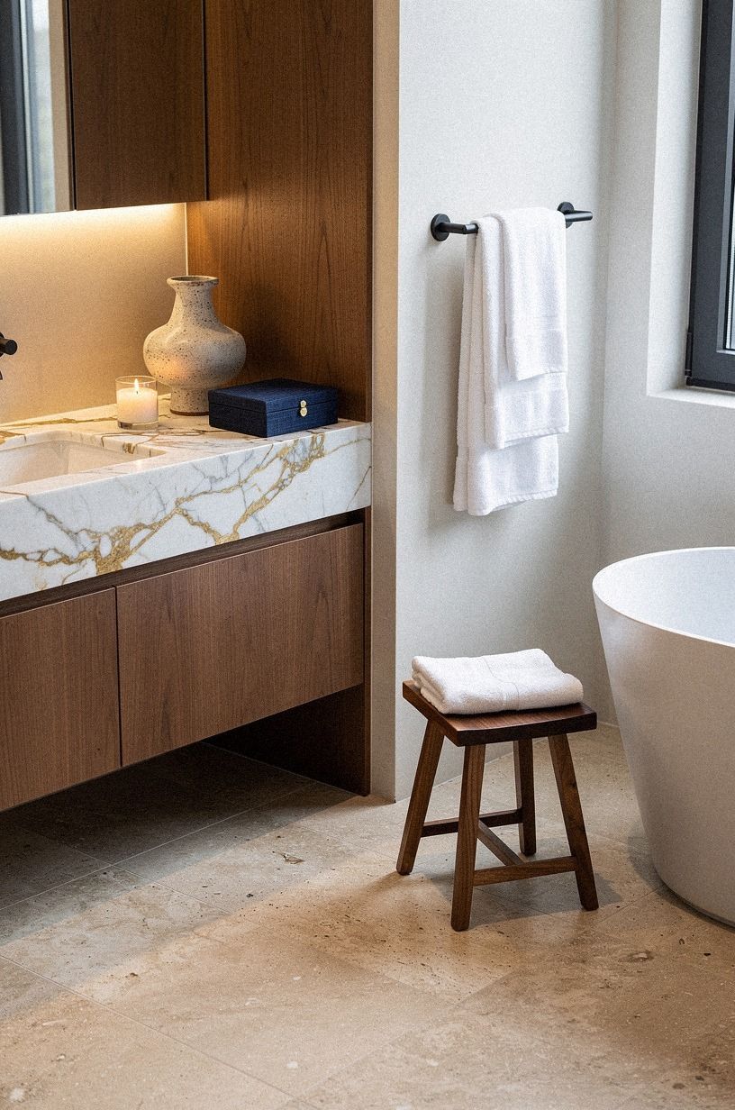 Make the floor earn its keep with honed travertine
