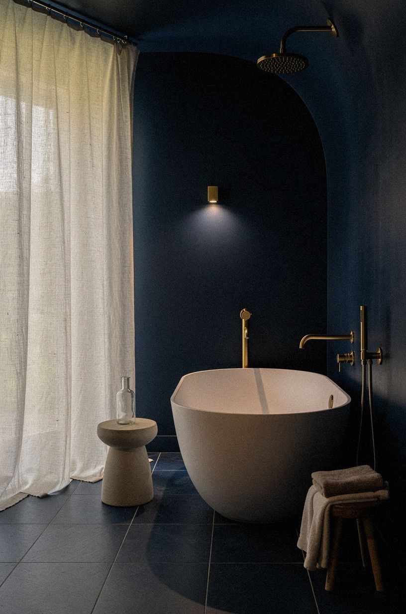 Hang a Linen Curtain Beside the Tub
