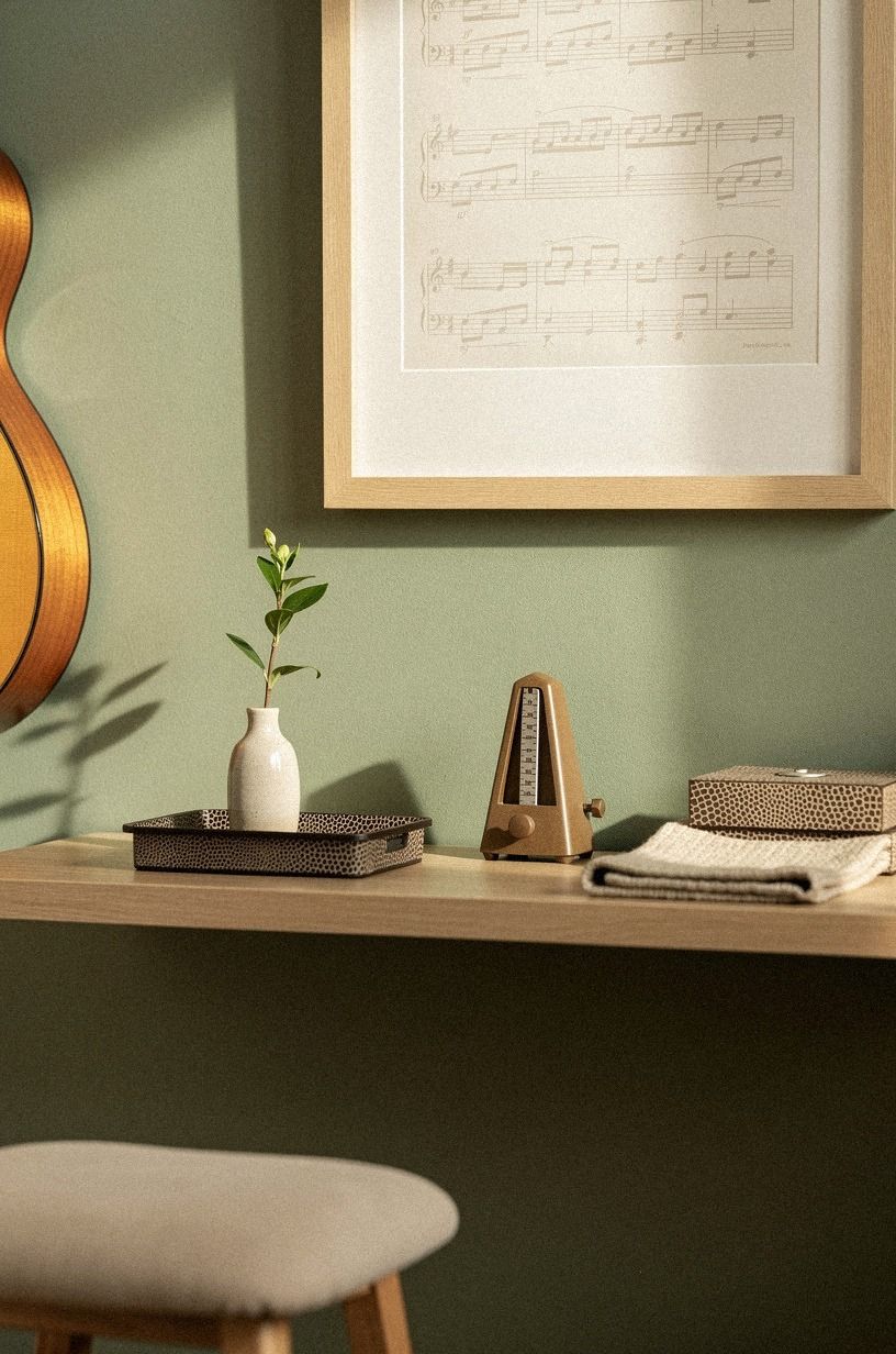 Frame Sheet Music With a Warm Guitar Practice Room Wall