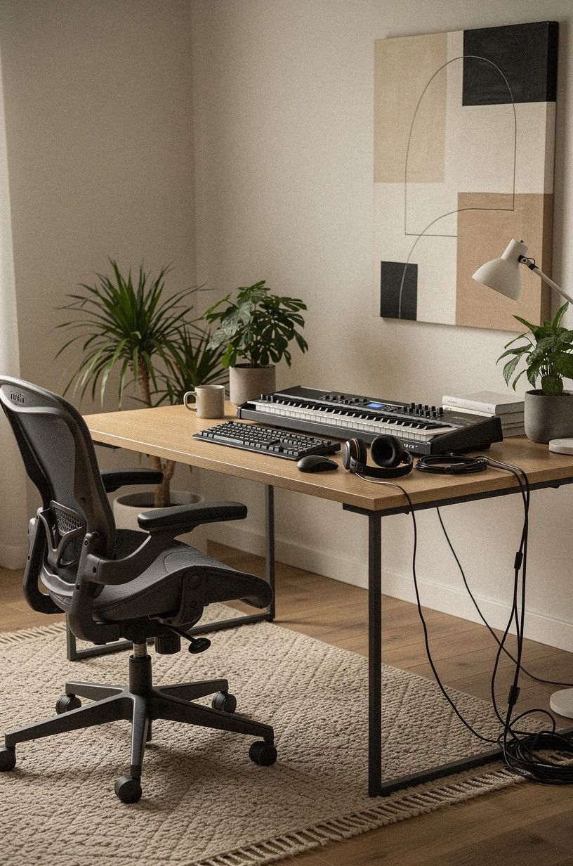Anchor the desk with the Quiet Rug Boundary
