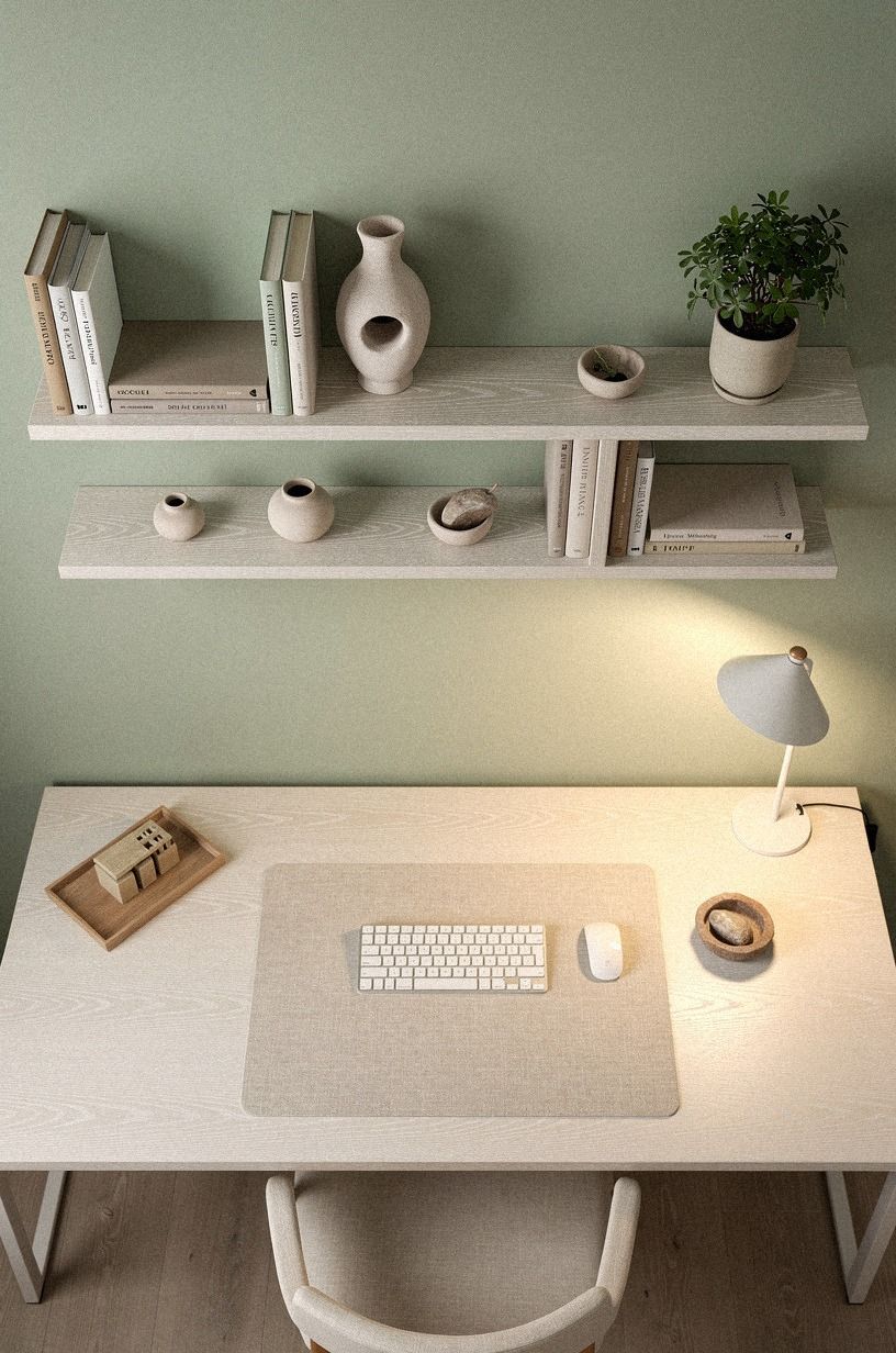 Float a bookcase behind the keyboard