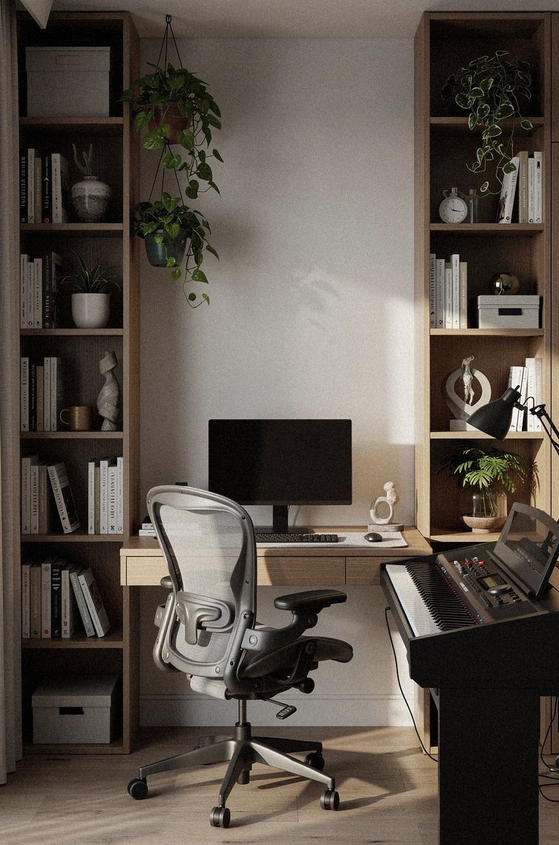 Frame the desk with vertical storage