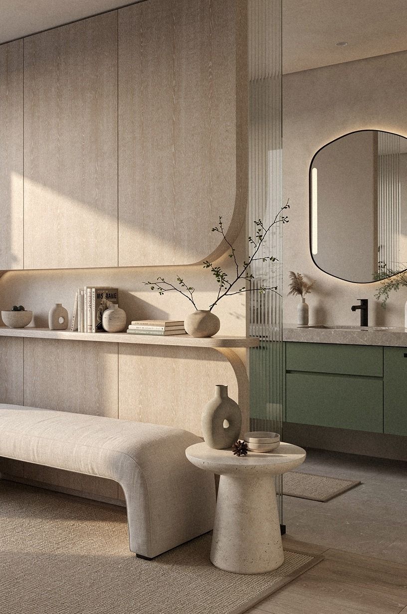 Mix mid-century materials around one focal point