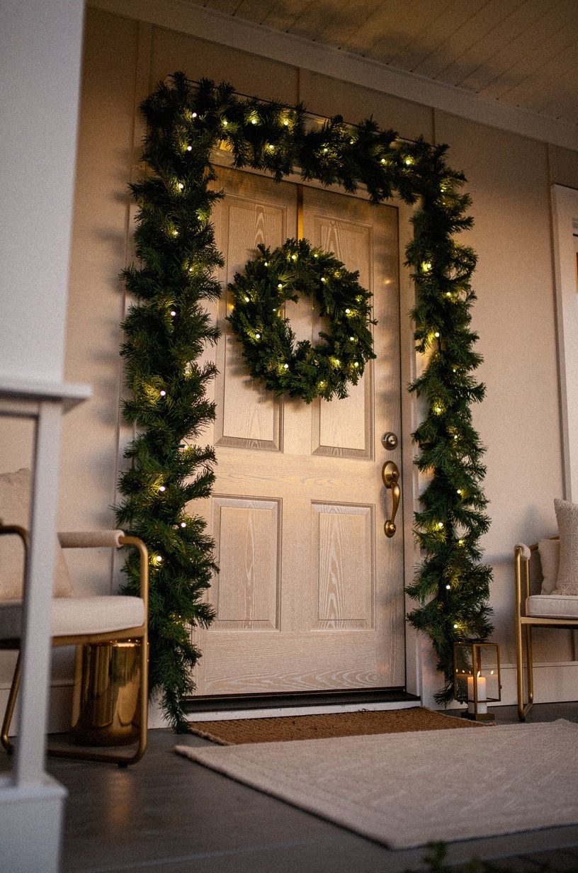 Shape the greenery around the door swing