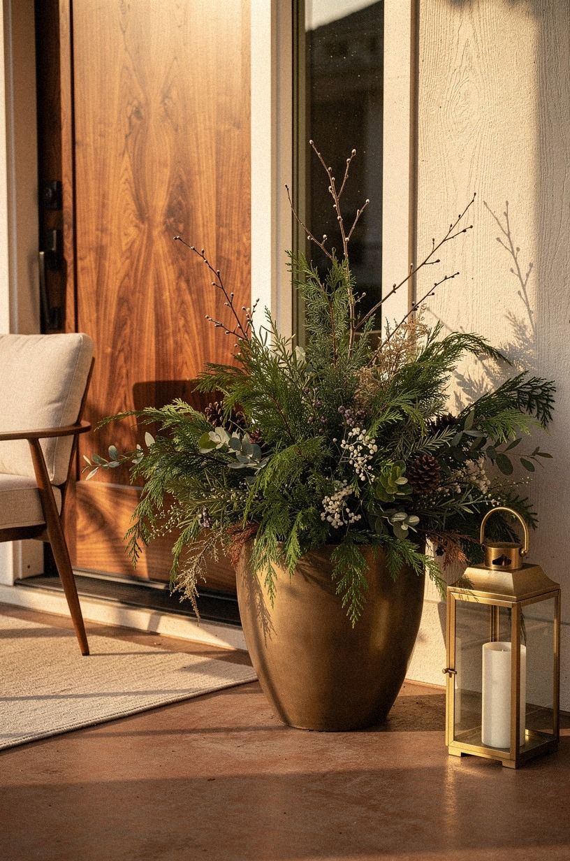 Start with one oversized outdoor Christmas pot