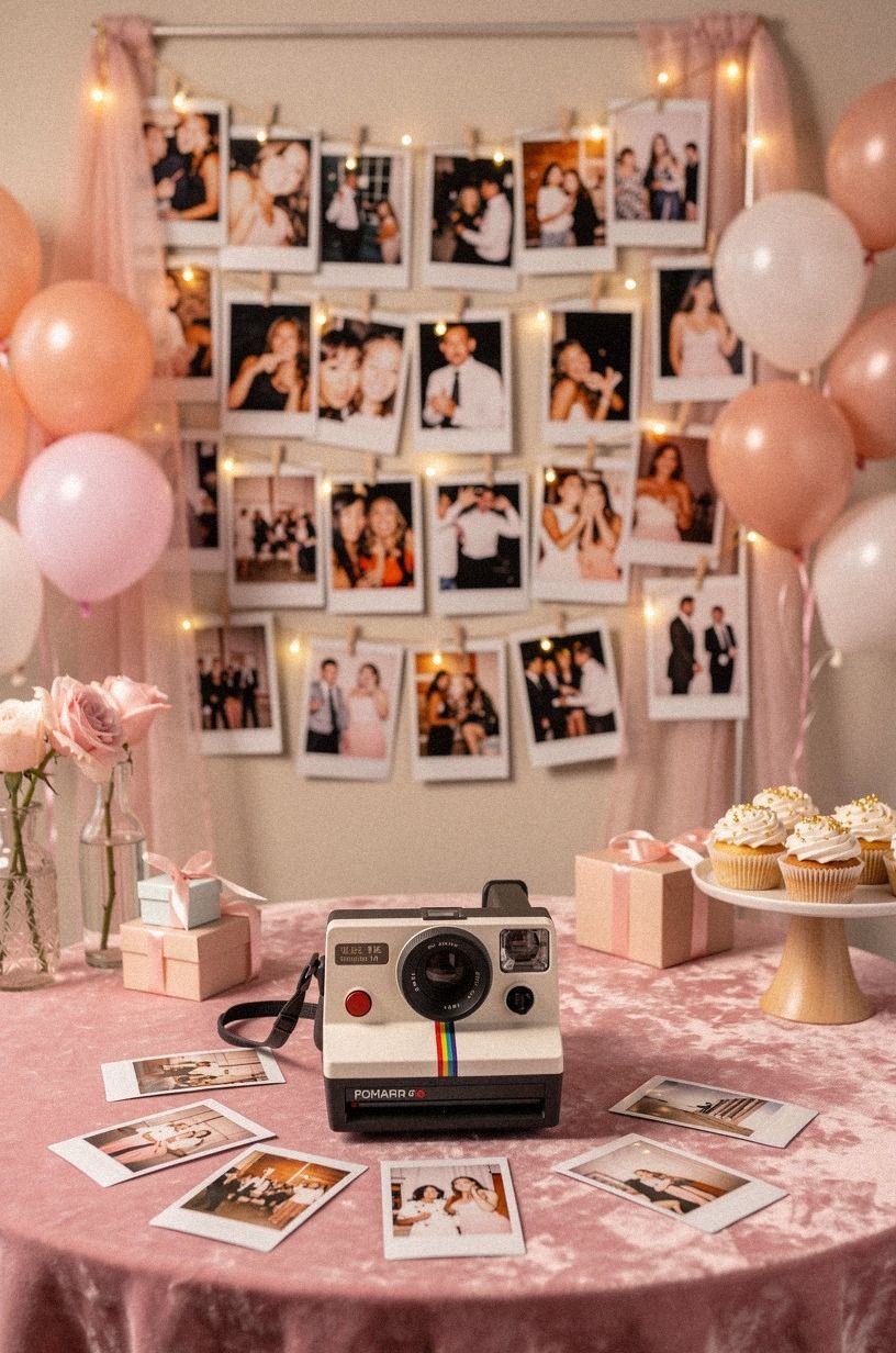 Layer a Polaroid camera party with one strong color