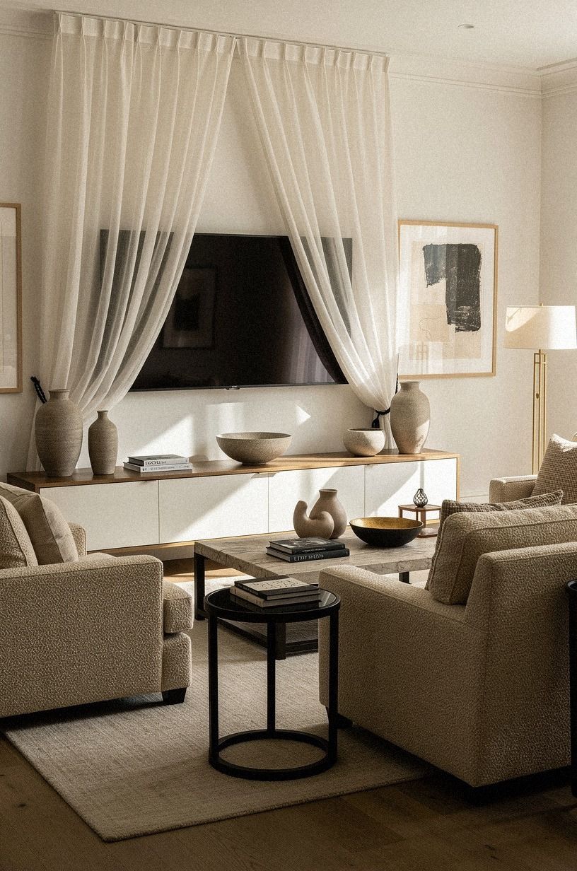 Soften the screen with layered drapery