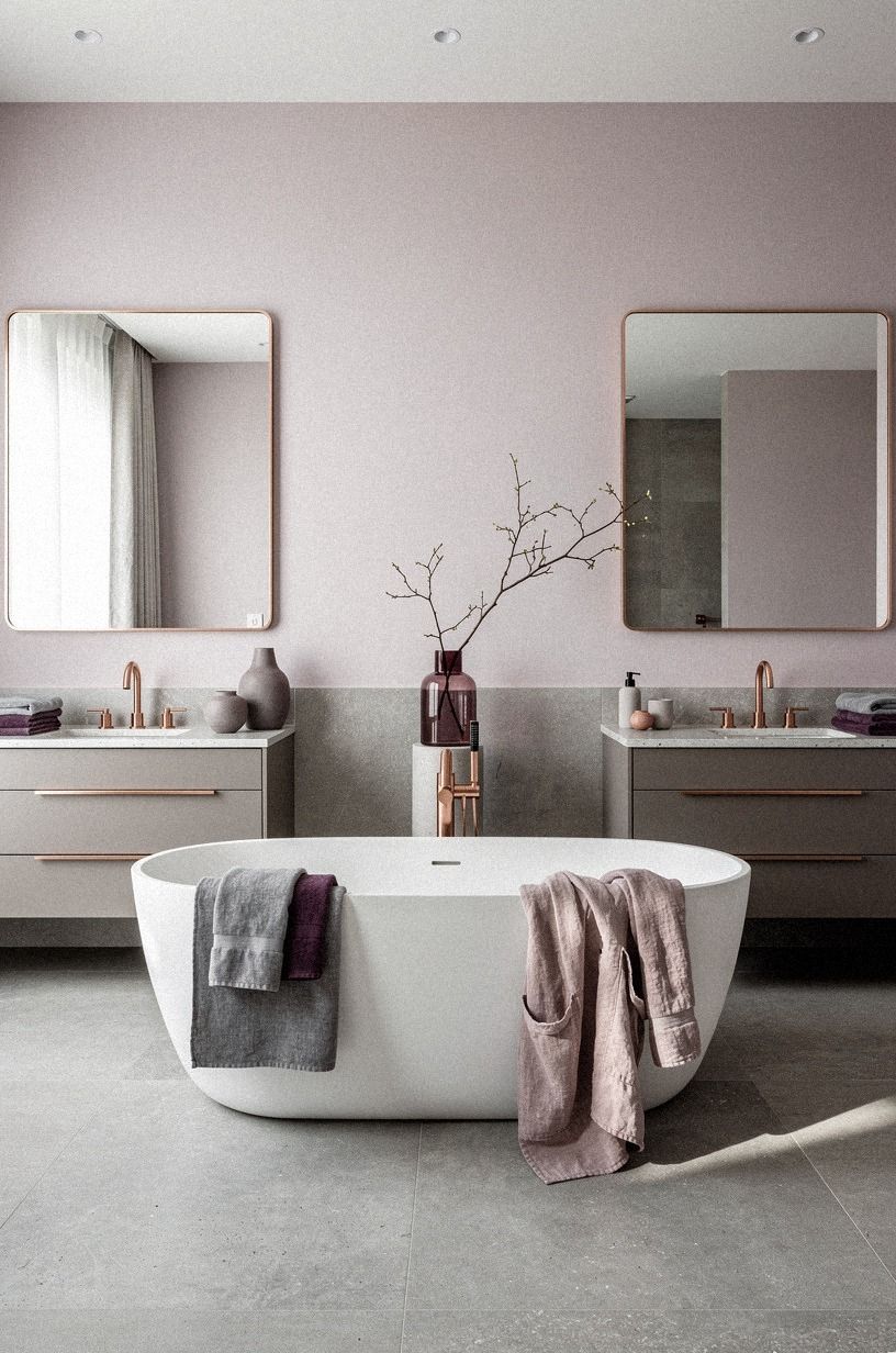 Float the tub between double vanities