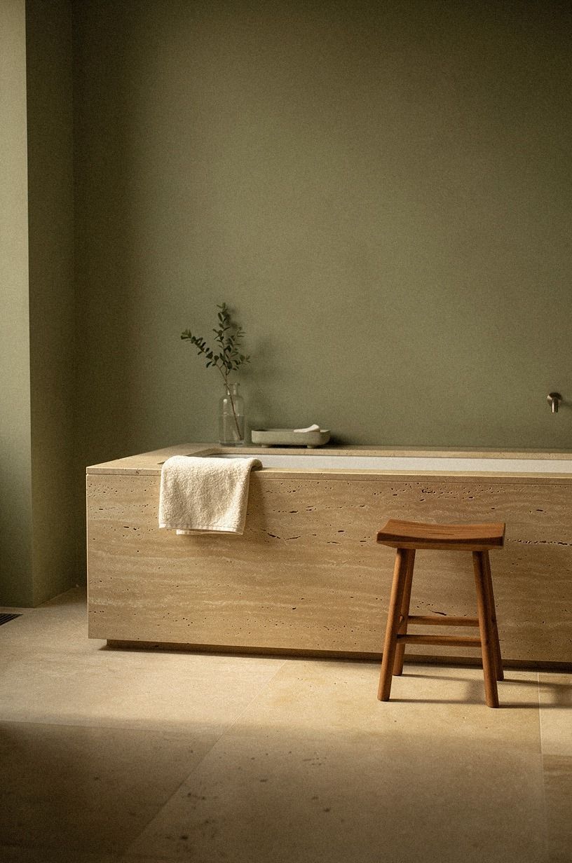 Float a teak stool beside the tub