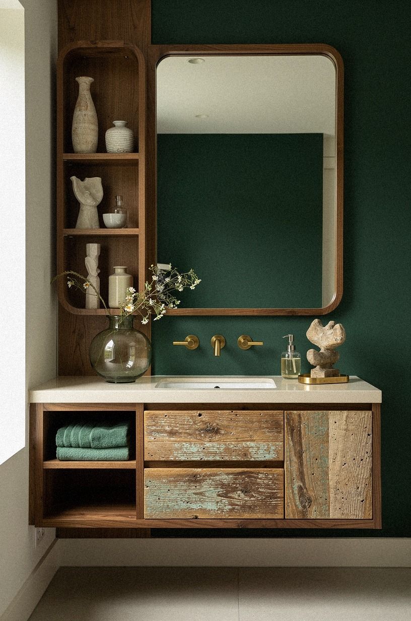 Frame the mirror with a warm walnut surround