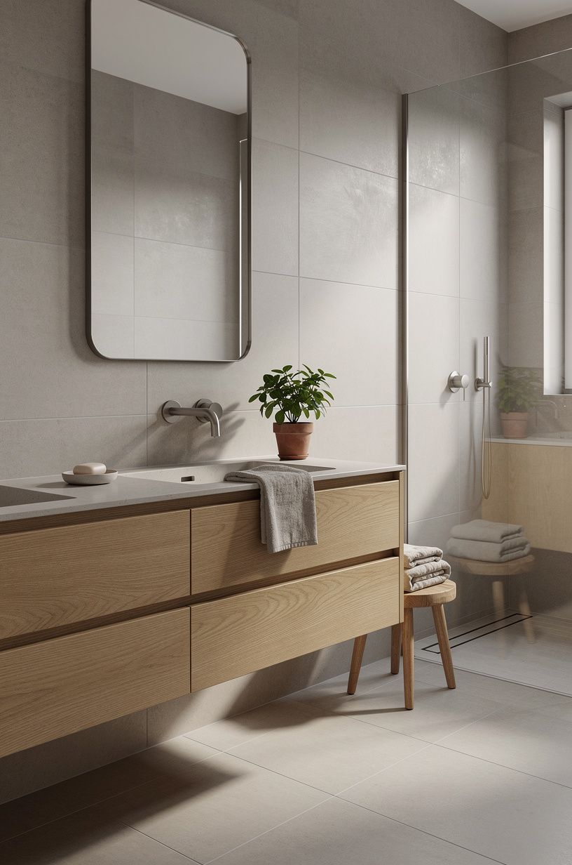 Swap a bulky vanity for floating storage
