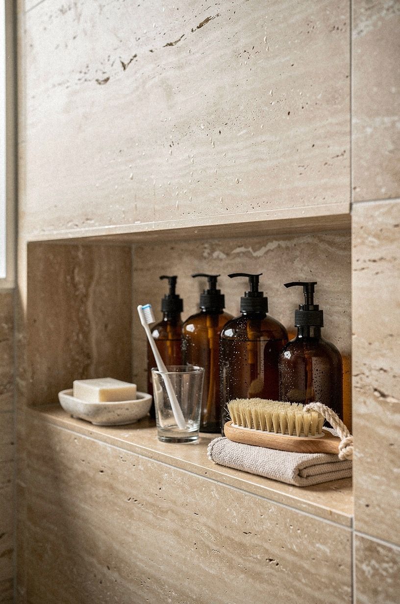 Anchor heavy bottles on a recessed niche