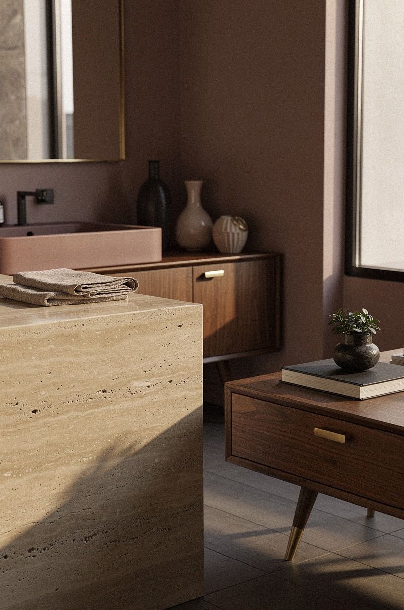 Frame the corner with honed travertine