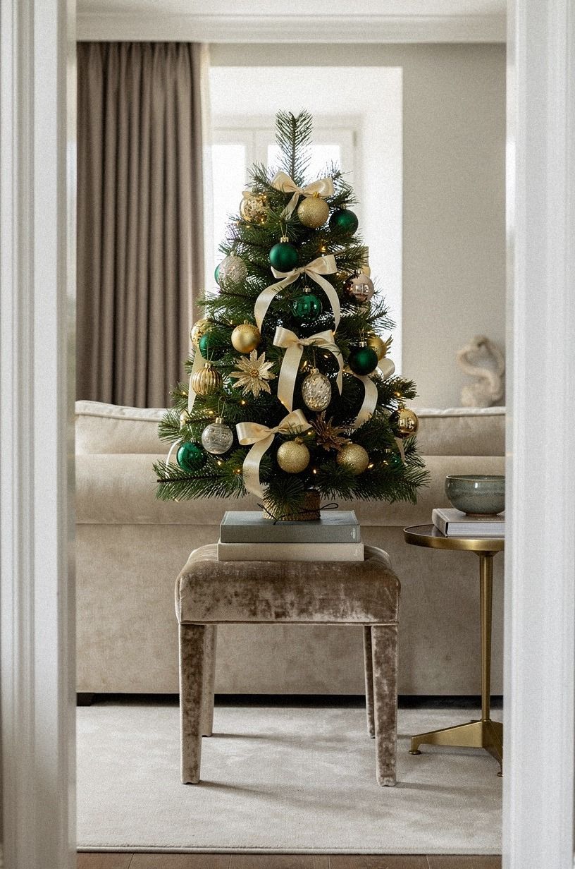 Layer a Tabletop Christmas Tree on a Stool
