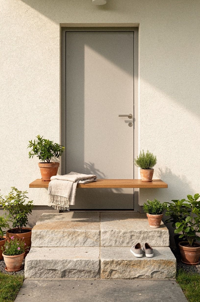 Float a Slim Bench Above the Small Outside Entryway