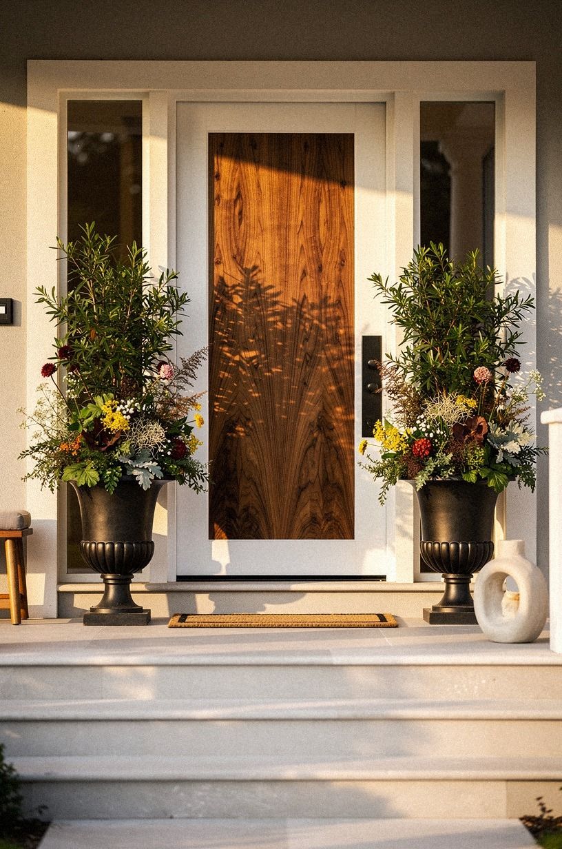 Frame Outdoor Plants for Front Door With Matching Urns