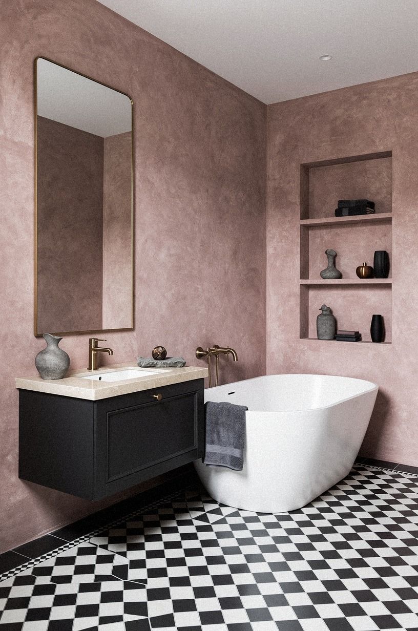 Float a checkerboard floor with quiet walls