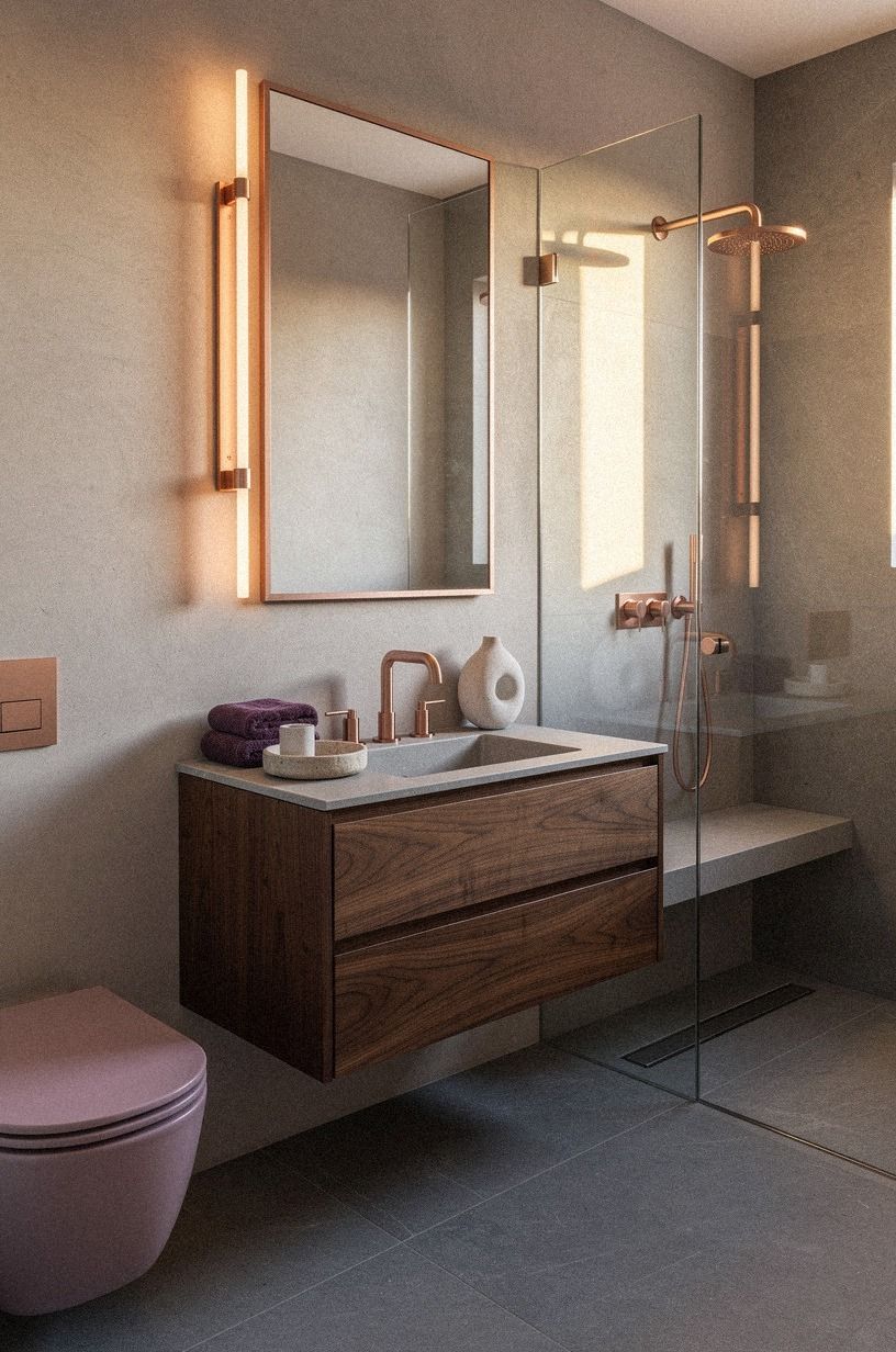 Layer the Three-Height Light Stack in a small Mediterranean bathroom