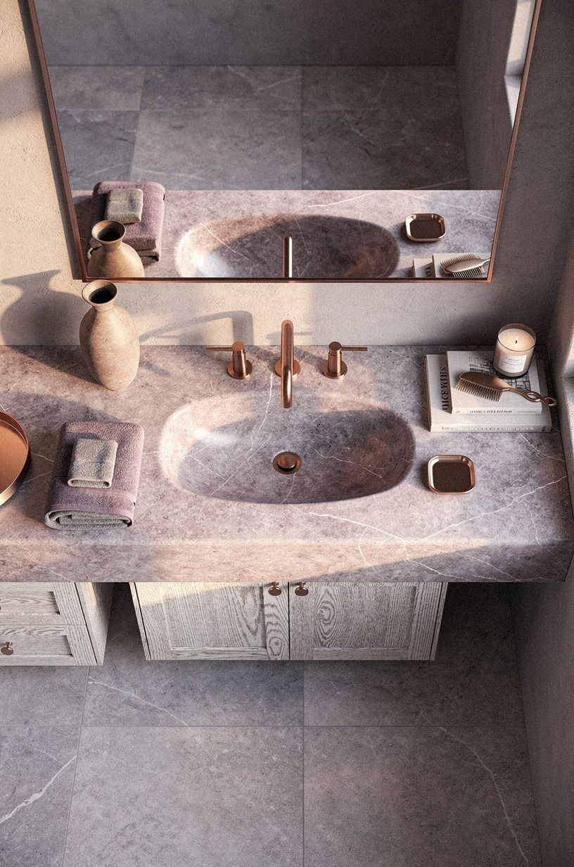 Anchor the Antique Style Sink With a Thick Stone Ledge