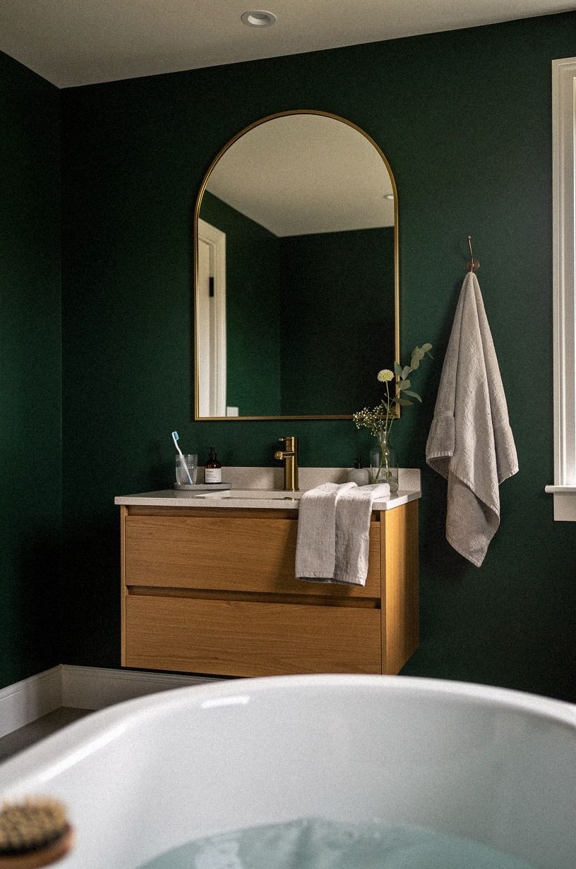 Frame the mirror with one confident shape