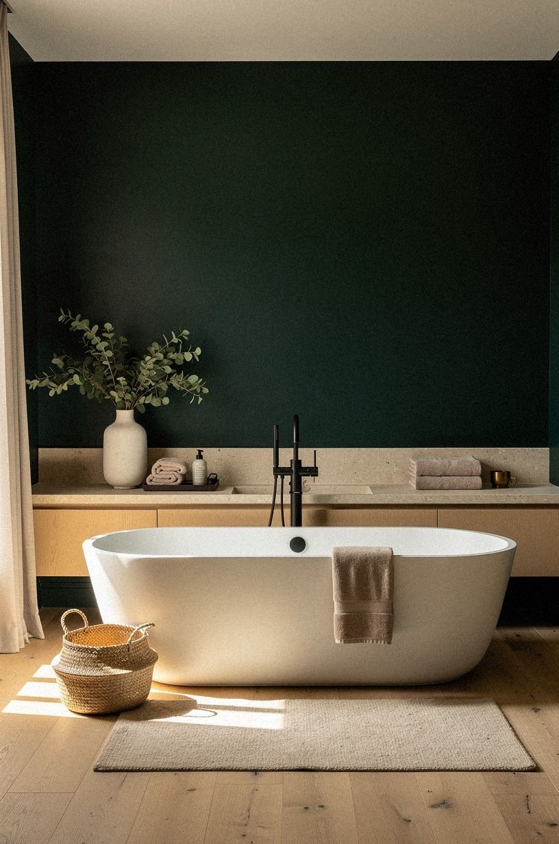 Start with daylight before choosing a Rosemary Sherwin Williams bathroom green