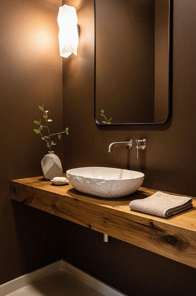 Could a dark brown powder room feel larger?